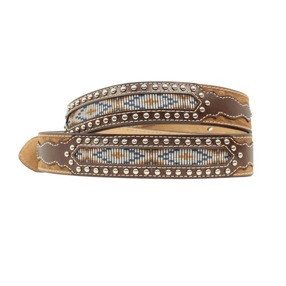 Nocona Other - Nocona Leather Belt Brown Distressed Tooled Western Tapestry Studded 46